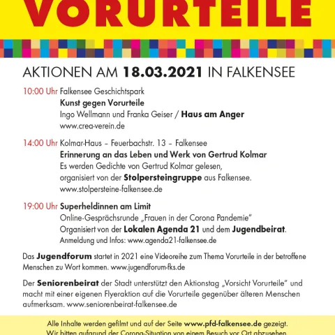 Flyer-Text zum Aktionstag "Vorsicht, Vorurteiel!" am 18.03.2021 in Falkensee